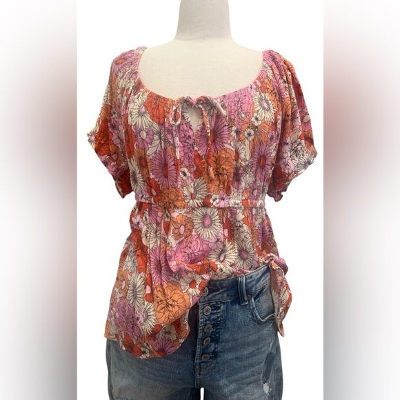 Torrid Pink and Orange Floral Blouse - Picture 1 of 7